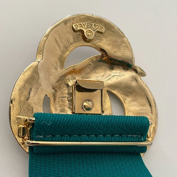 Vintage Day Lor Belt Green Elastic Stretch Gold Black Buckle Adjustable 1980s - Picture 9 of 15